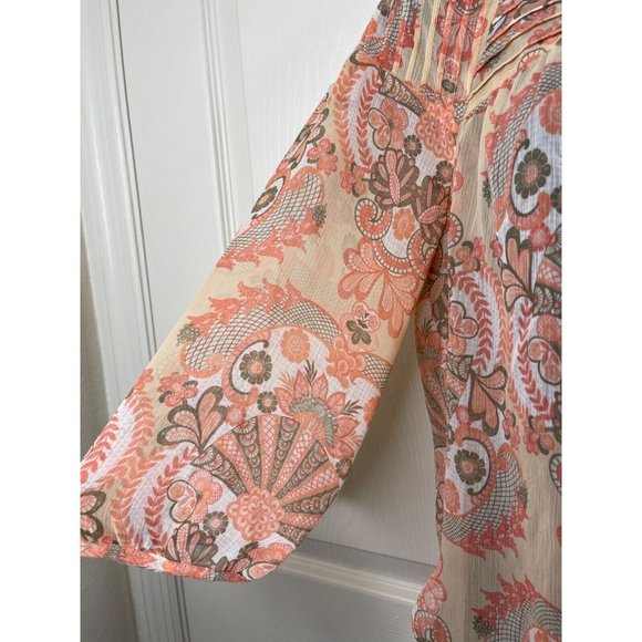 Lauren Conrad Blouse Womens Size Extra Small XS 3/4 Sleeve Peach Sheer Hi Lo Top - Picture 6 of 9